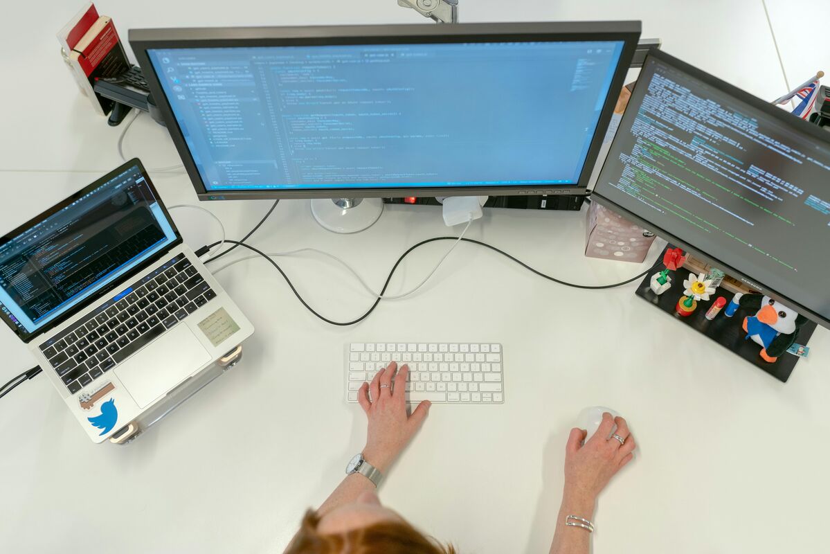 Software development team coding